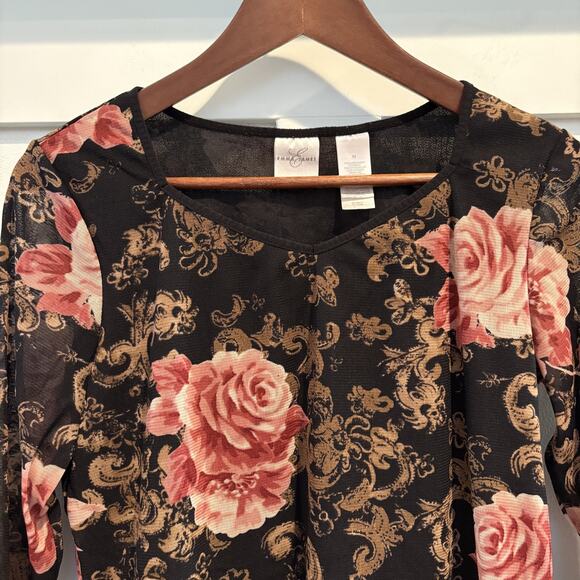 Mesh Overlay Y2K Top Medium Whimsigoth Roses Romantic Feminine Semi Sheer Bloom - Picture 3 of 13